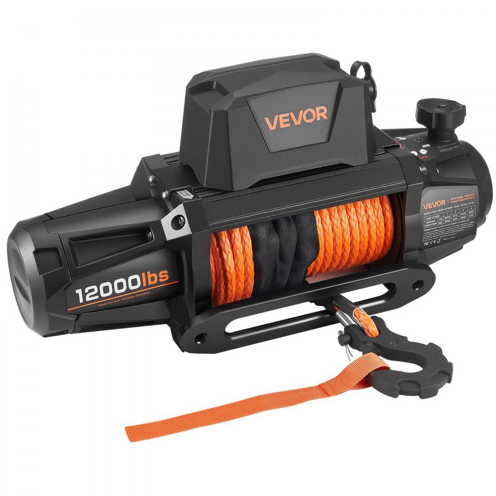 Treuil électrique, treuil de camion 5400 kg 12 V CC avec corde synthétique Φ9,5 mm x 28 m, télécommande sans fil et filaire, IP68 pour le remorquage de SUV, jeeps, remorques et bateaux – Réf. HT-22377