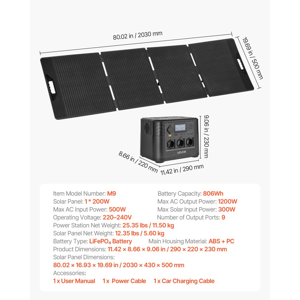 Tragbares VEVOE-Kraftwerk mit 200-W-Solarpanel, 1200-W-Solargenerator, 806-Wh-LiFePO4-Batterie-Backup und 9 Ausgängen, Backup-Generator für Notfälle zu Hause, Camping und Reisen mit dem Wohnmobil Tragbares VEVOE-Kraftwerk mit 200-W-Solarpanel, 1200-W-Solargenerator, 806-Wh-LiFePO4-Batterie-Backup und 9 Ausgängen, Backup-Generator für Notfälle zu Hause, Camping und Reisen mit dem Wohnmobil