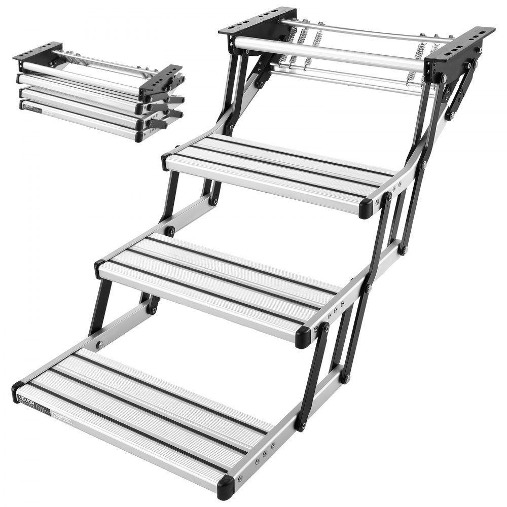 Retractable RV Stairs (3 Steps), RV Steps with 400lb Load Capacity, Aluminum Alloy Telescopic Folding Entry Stairs, Non-Slip Steel Frame for Caravan