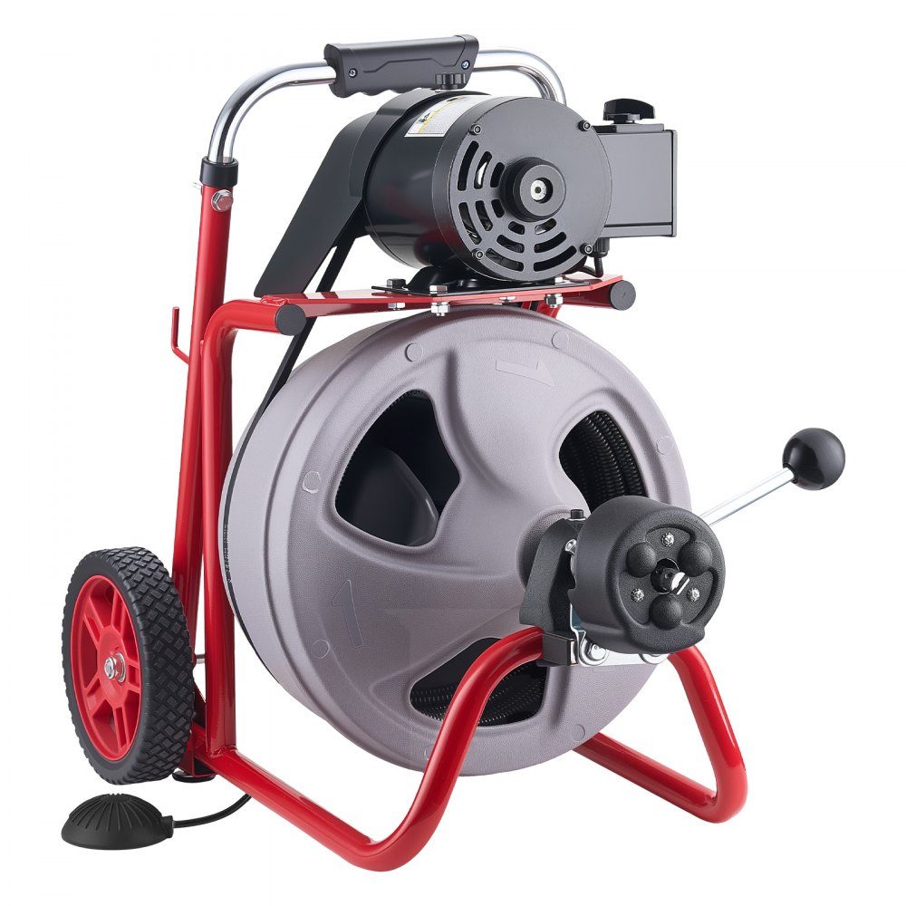 Rohrreinigungsmaschine 22 m x 9,5 mm, Rohrreinigungsgerät mit automatischem Vorschub, 8 Schneidwerkzeugen & pneumatischem Fußschalter, Rohrreiniger für Rohrdurchmesser von 50 bis 100 mm