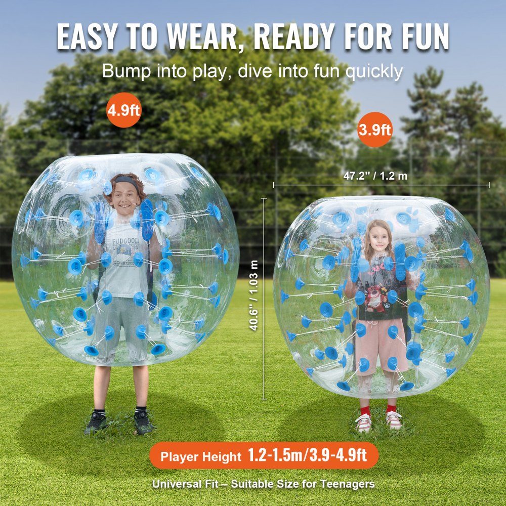 Aufblasbarer Bump-Ball, Bumper-Ball, 1 Stück, 1,2 m x 1,03 m, menschlicher Kollisionsball, PVC-Körper-Blasen-Bounce-Ball für Outdoor-Aktivitäten, transparent + blaue Punkte, aufblasbarer Bumper-Ball