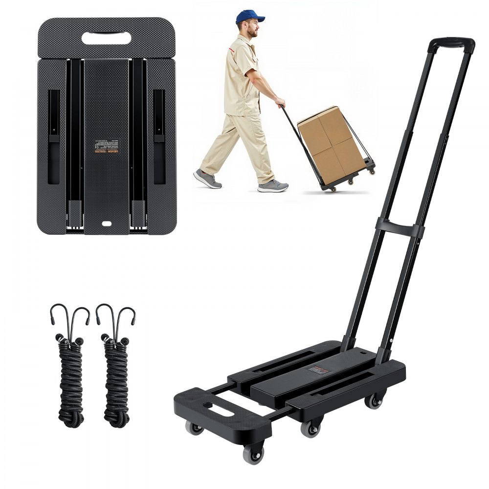 Diable pliable, capacité de charge de 227 kg, camion de transport avec 6 roues, 2 cordes élastiques et base extensible, chariot de transport pour aéroport, bagages, déménagement de bureau, noir, 560 x 305 x 1010 mm Diable pliable, capacité de charge de 227 kg, camion de transport avec 6 roues, 2 cordes élastiques et base extensible, chariot de transport pour aéroport, bagages, déménagement de bureau, noir, 560 x 305 x 1010 mm