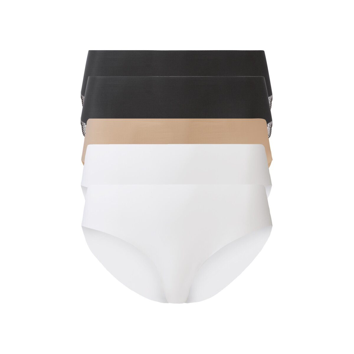 esmara® Damen Mini-Slip, 5er-Pack, nahtlos (Schwarz/Beige/Weiß, L(44/46))