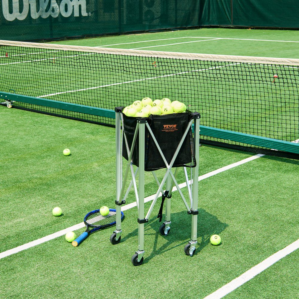 Conteneur de balles de tennis pliable, peut contenir 150 balles de tennis, chariot léger en alliage d'aluminium avec roulettes, sac amovible, sac de transport, chariot d'éducation physique portable pour joueurs de tennis