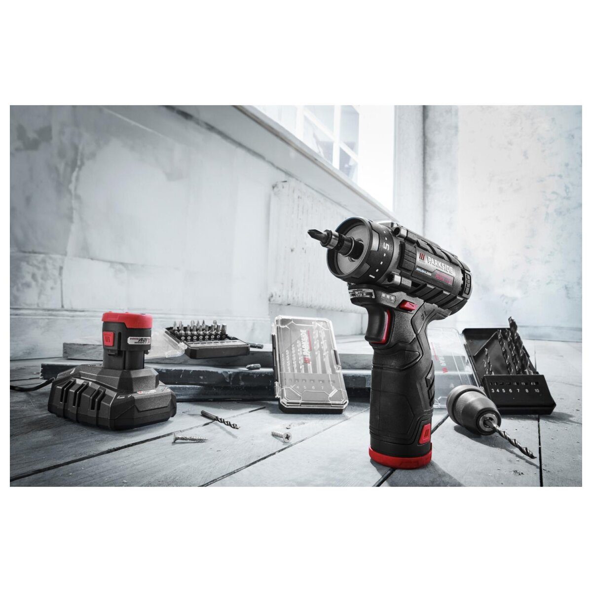 PARKSIDE PERFORMANCE® 12 V cordless drill/driver starter set “PBSPA 12 E4”, with batteries and charger
