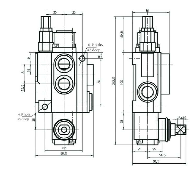 Hydraulisches Steuerventil Wegeventil 4-Wege 40 l, 2 Joysticks