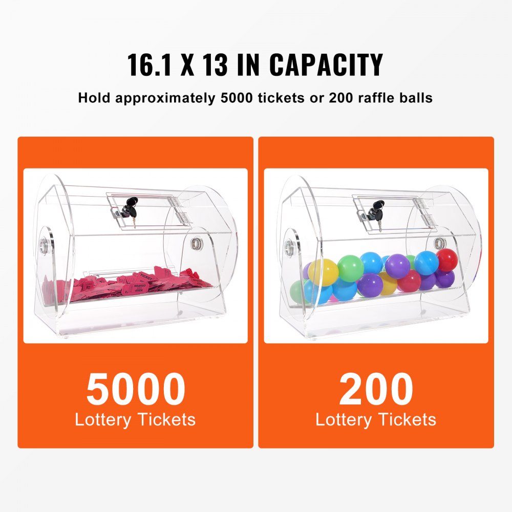 Tambour de loto Glückskind capacité de 5000 billets ou 200 boules de tombola, cage rotative de loterie professionnelle avec 2 clés, plateau tournant de loterie transparent, boîte de loterie pour jeux de loterie
