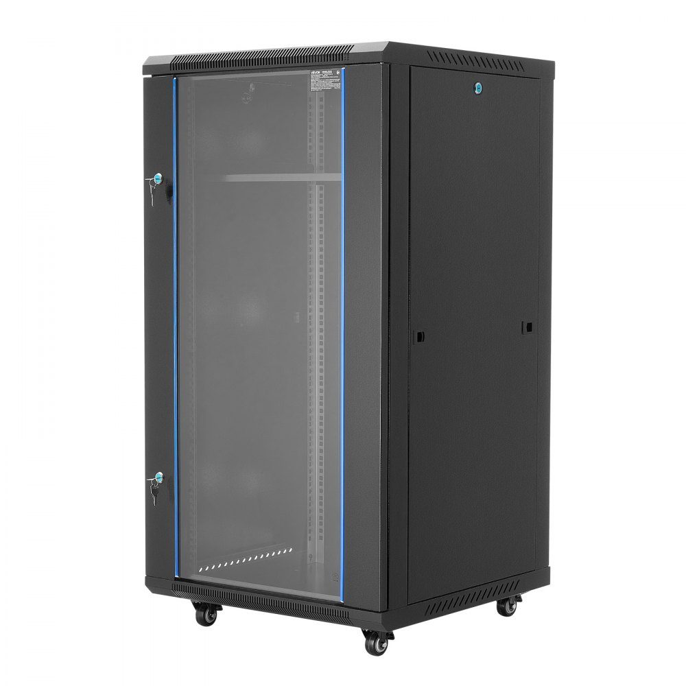 22U-Netzwerkschrank, 600 mm Tiefe, 136 kg maximale Tragfähigkeit, Serverschrank-Rack-Gehäuse mit abschließbarer Tür aus gehärtetem Glas, Seitenwände, Server-Rack für IT-Geräte, A/V-Geräte