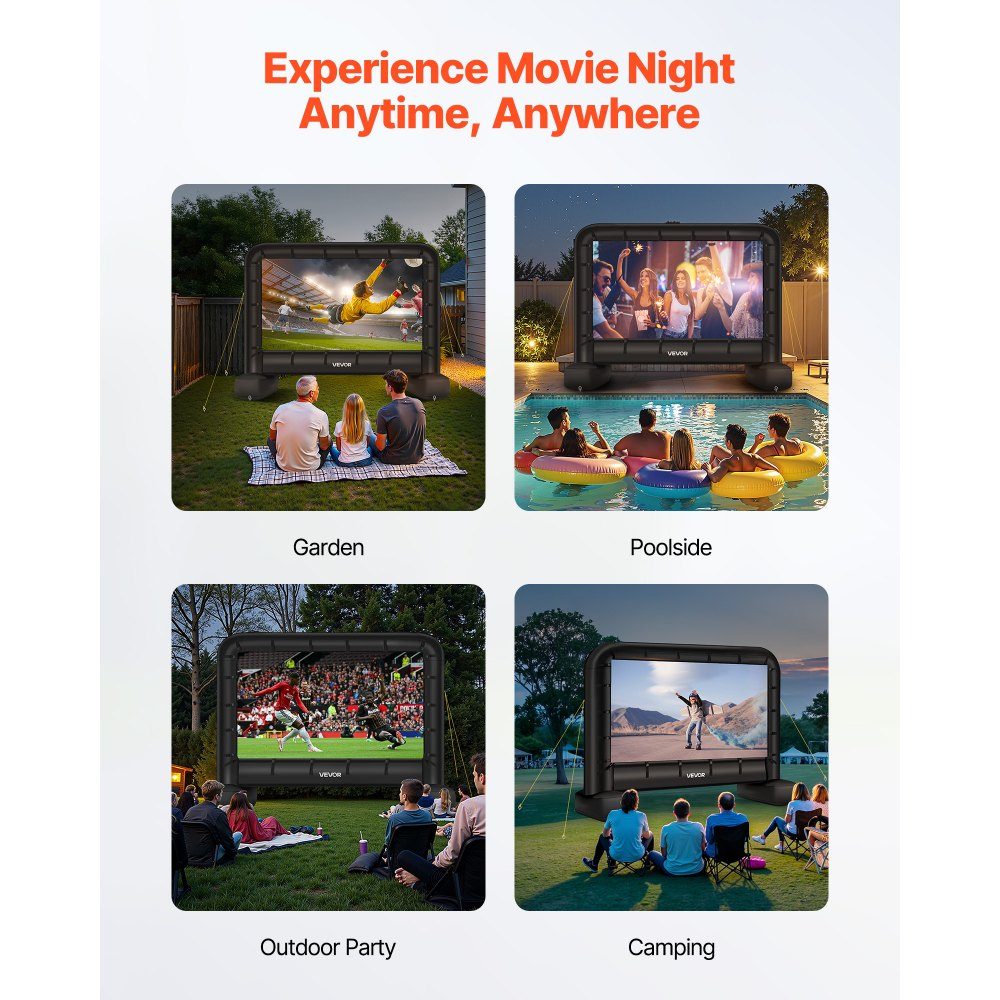 Inflatable Movie Screen, 600D Projection Projector Screen, Projection Screen with Portable Storage Bag, 16:9 Movie Projection for Home Theater Theme Party, Pool Fun (328x130x251cm)
