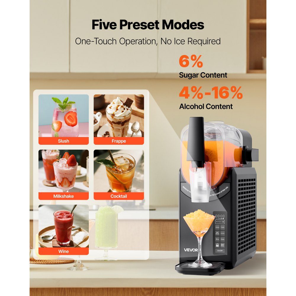 Slush-Eismaschine Slushy Machine 2,5 L, Frozen-Drink-Maker mit 5 voreingestellten Programmen, Margarita-Maschine mit Selbstreinigung, Frozen Margaritas, Frappés, Milchshake