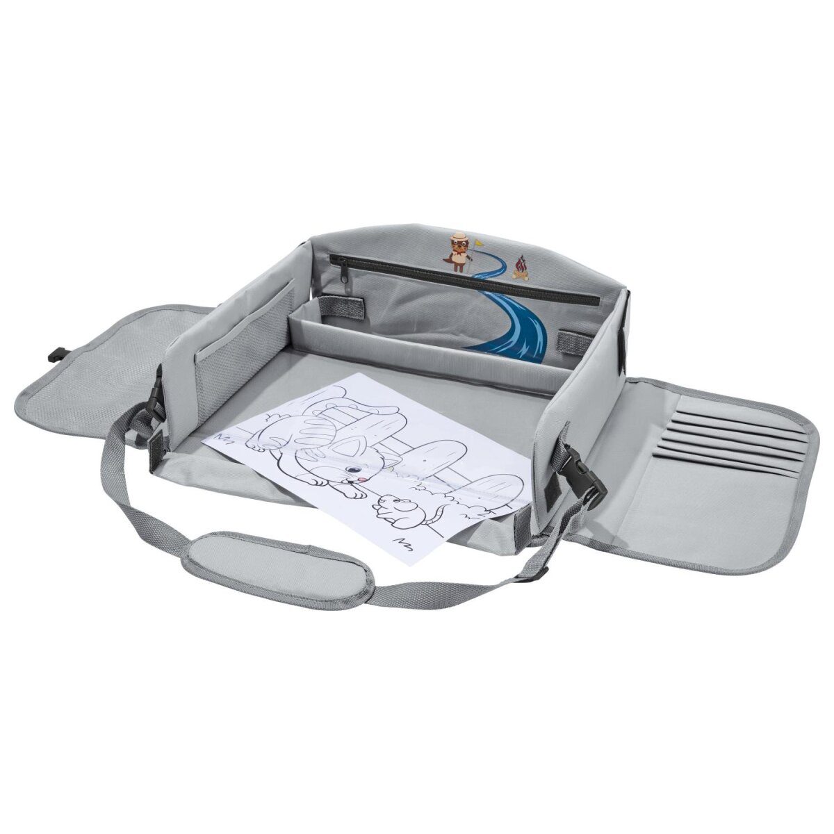 ULTIMATE SPEED® Tragbarer Reise- und Gaming-Tisch mit integriertem Tablet-Halter (Grau)