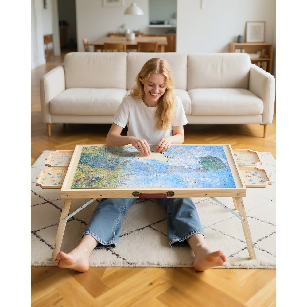 1500 Piece Puzzle Board with 4 Drawers Cover and Folding Legs Portable Puzzle Table (865x635mm) Puzzle Accessories for Adults Puzzle Storage System Puzzle Boards