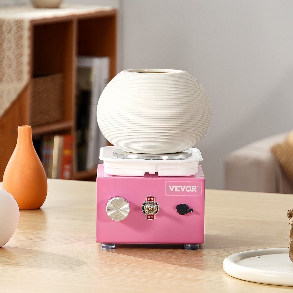 Mini Pottery Wheel 0-320RPM Adjustable Speed ​​Detachable Basin Molding Machine 2.5"/3.9" 2 Turntables Electric Ceramic Pottery Wheel 18 Pieces Accessories for Arts and Crafts DIY Pink