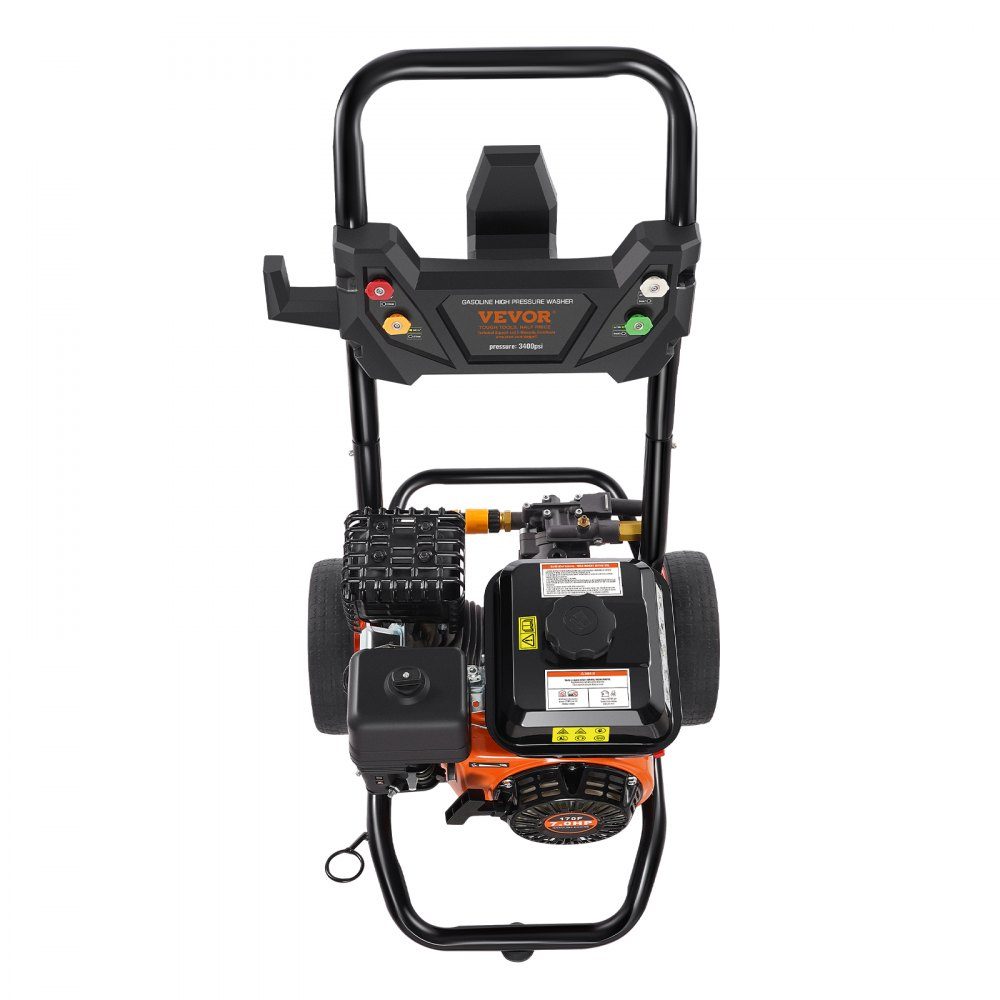 Benzin-Hochdruckreiniger 3400 PSI 2,6 GPM Terrassenreiniger 10 l/min mit Aluminiumpumpe, Druckpistole und Verlängerungsstab, 5-Düsen-Set, für Autos, Zäune, Häuser, Terrassen, vertikal