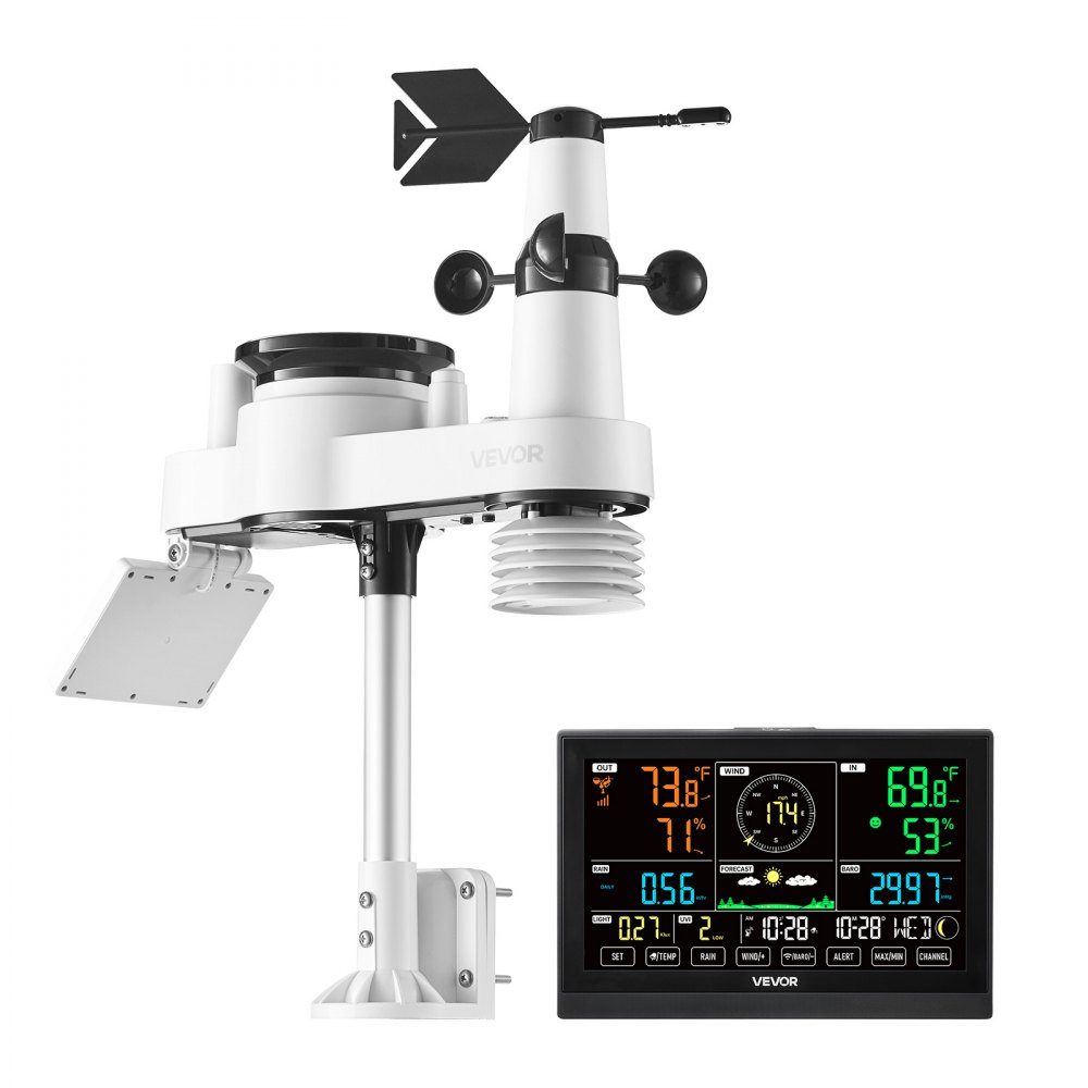 7 in 1 Wireless Weather Station, 7.5" Display, Solar Powered Outdoor Sensor, Rain Gauge, Weather Forecast, Temperature, Humidity Meter, Wind Speed ​​and Direction (No WiFi)