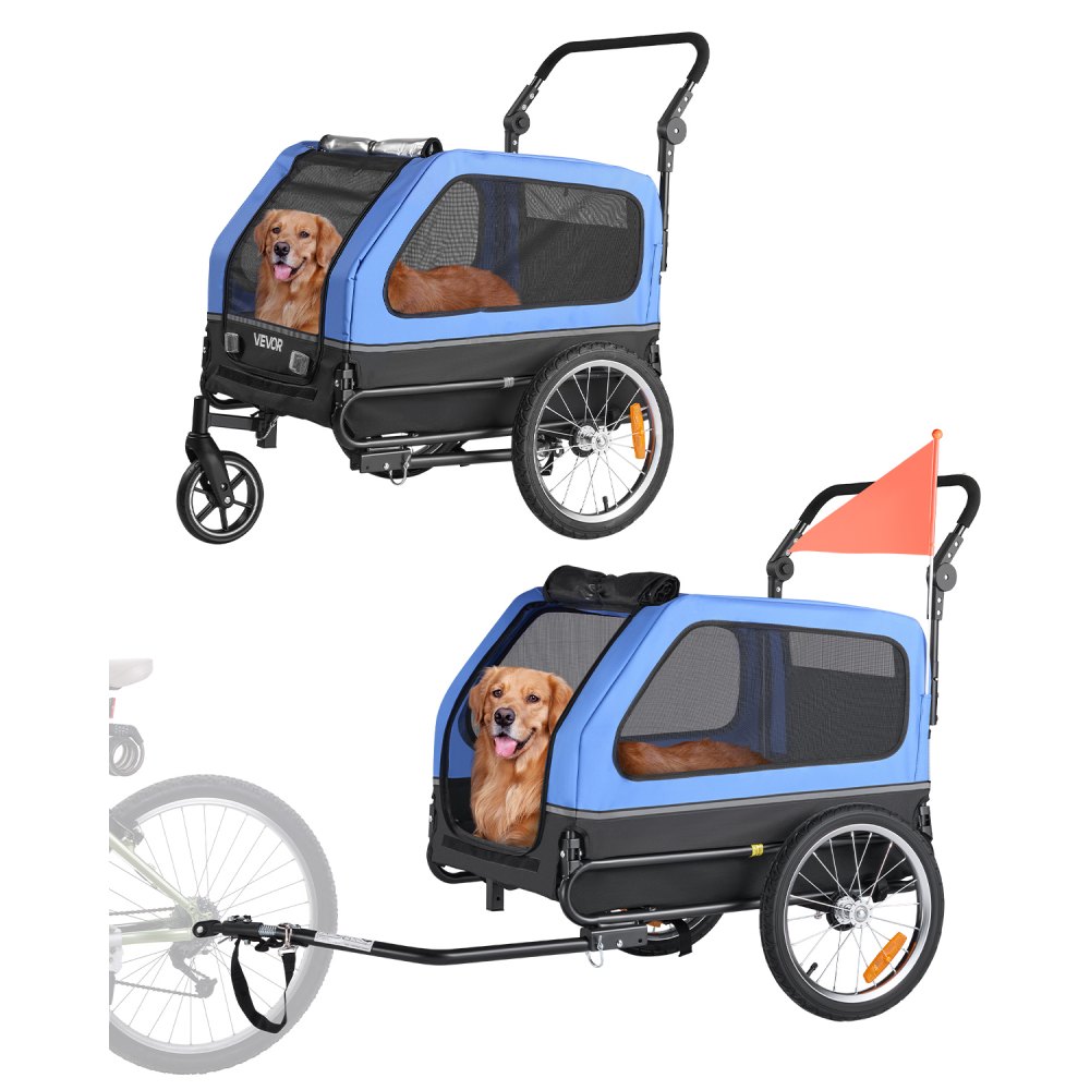 Dog trailer, up to 40 kg, 2-in-1 bicycle trailer for small and large dogs, folding frame with wheels, universal bicycle hitch, including flag, internal leash, 1380x755x800 mm
