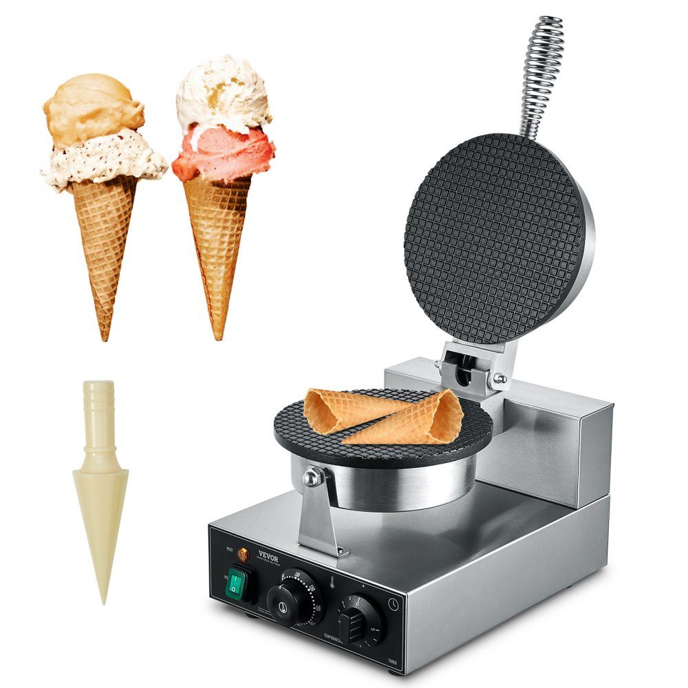 Electric Ice Cream Cone Machine, Commercial Waffle Cone Machine, 1230W Non-Stick Spring Roll Mold with Temperature and Time Control Handle for Restaurant, Bakery, Snack Bar, Family