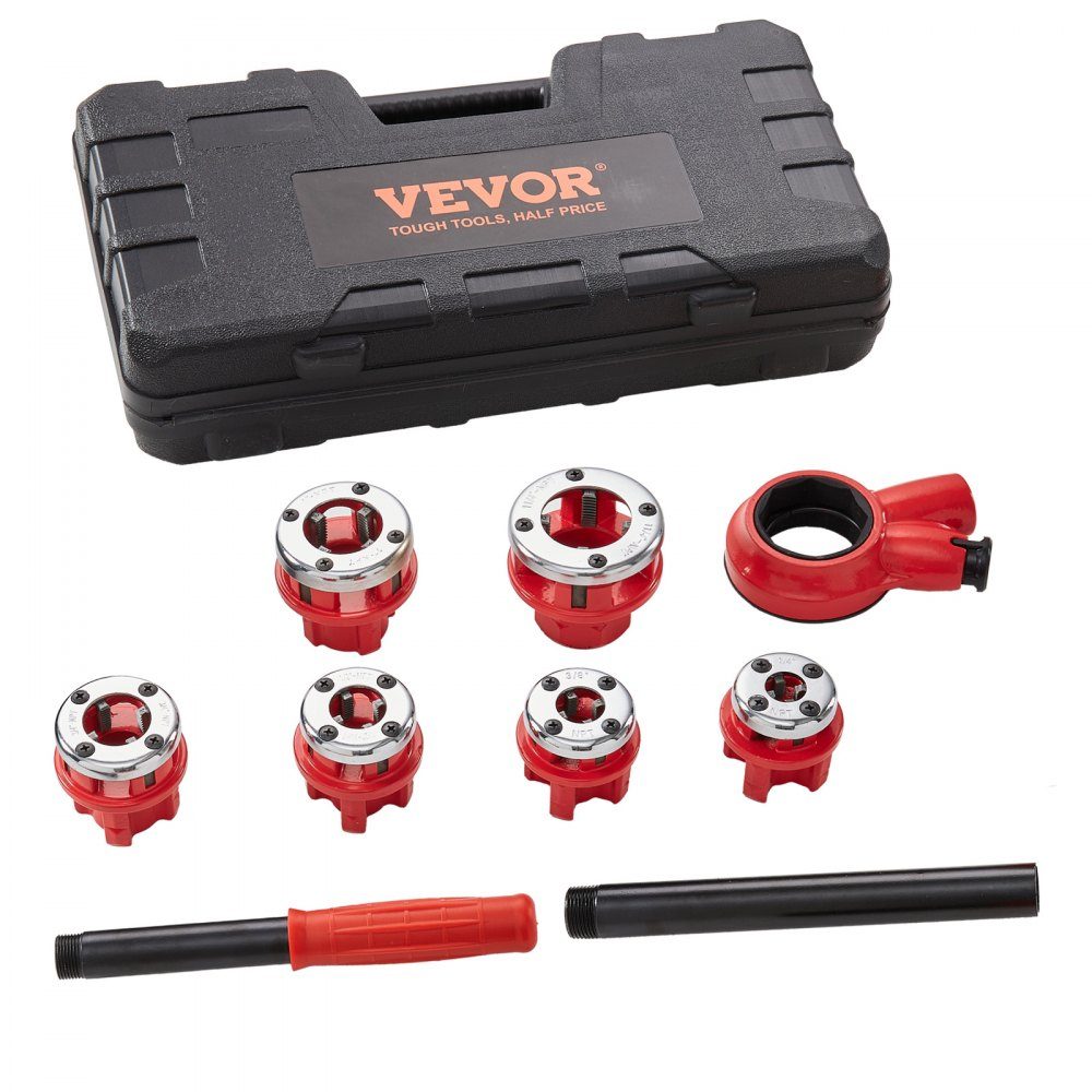 6 Pcs Set Threading Material Pipe Threading Set Standard Tap 1/4" NPT - 1-1/4" NPT in Case 9SICR Cutting Head Ideal for Construction, Plumbing Industry etc