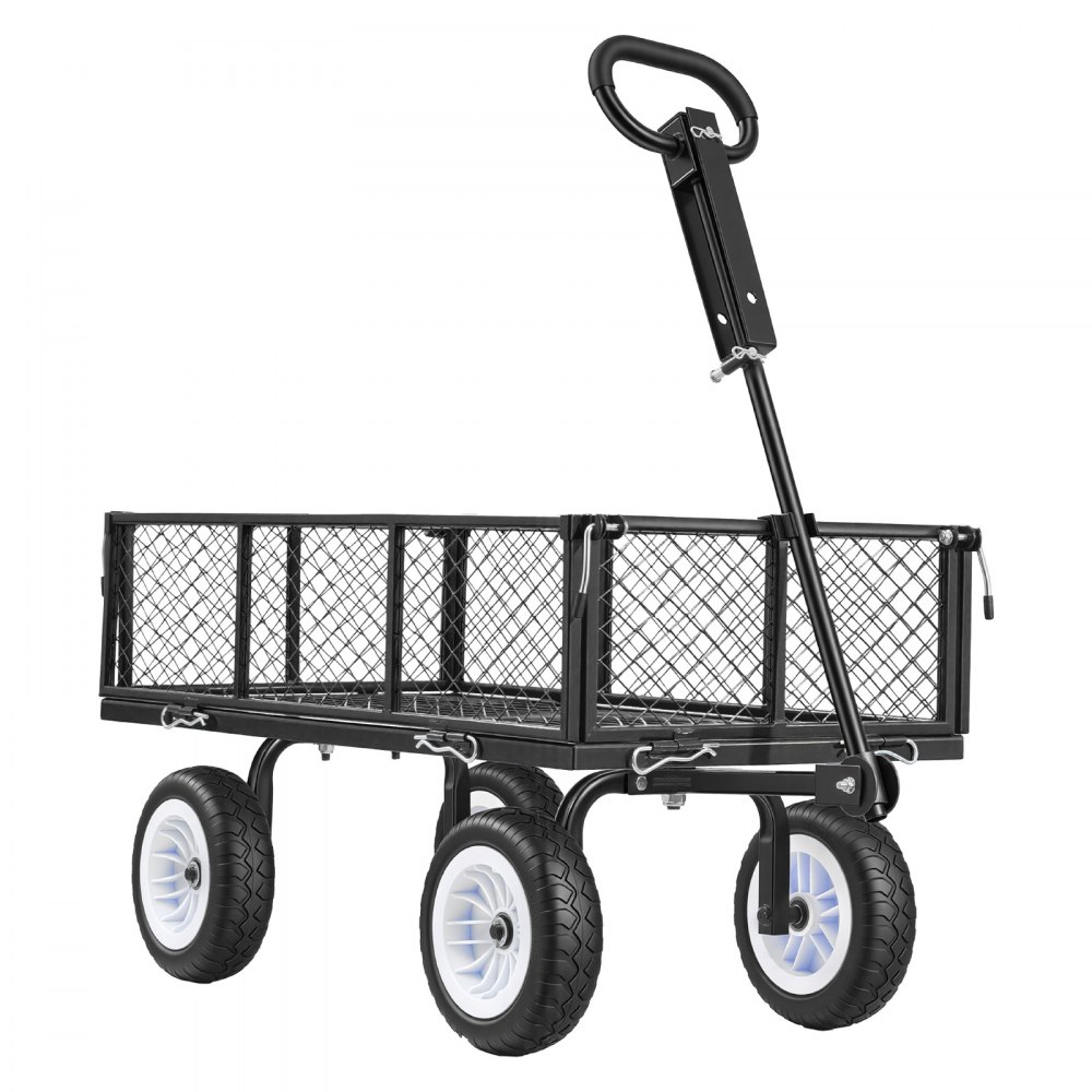 Handcart 408.2 kg load capacity, garden cart with PU tires, transport cart with adjustable handle, removable side walls, handcart for attachment to ATV or tractor, black Handcart 408.2 kg load capacity, garden cart with PU tires, transport cart with adjustable handle, removable side walls, handcart for attachment to ATV or tractor, black
