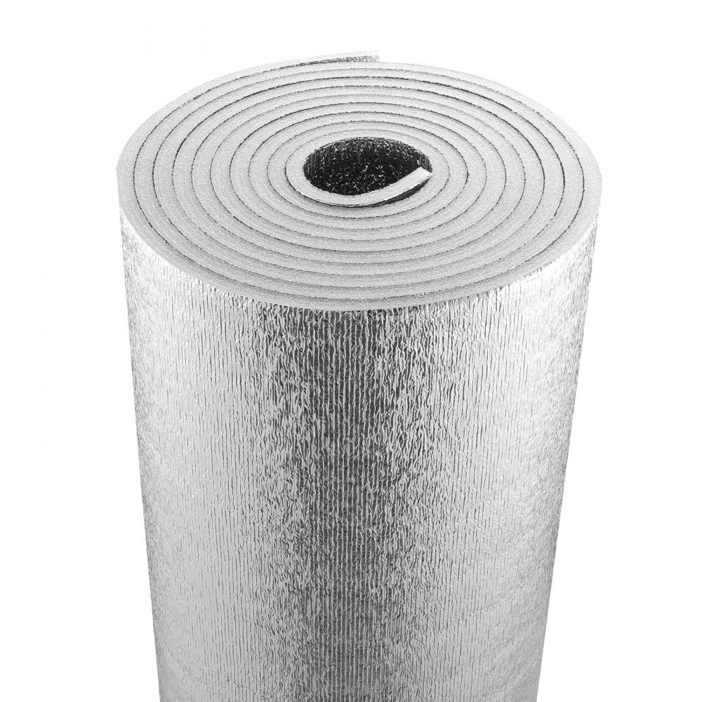 Rouleau d'isolation réfléchissant double, barrière radiante avec noyau en mousse, 15,1 mm, 48" x 25 pieds, panneau réfléchissant la chaleur double face en feuille d'aluminium et mousse EPE, rouleau d'isolation thermique pour fenêtres et toits de camping-c