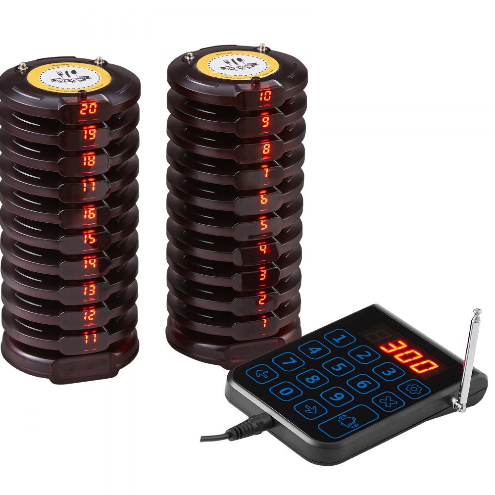 Restaurant-Pager-System, kabelloses Warteschlangensignal mit 500 m effektiver Reichweite in offenen Bereichen, Gästeruf-Piepser mit Vibration und Blinken, 20 Food-Truck-Pager