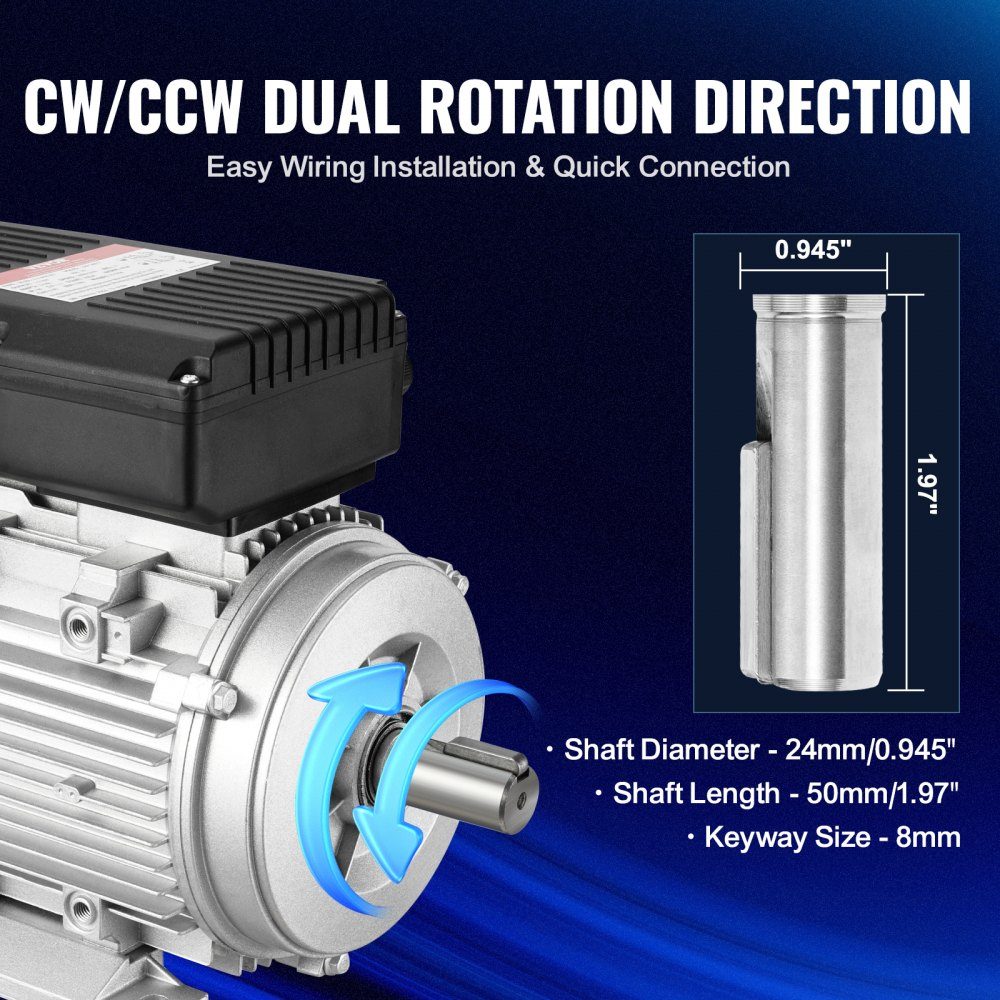 2,2 kW Elektromotor, 2800 U/min, AC 220–240 V, 13,8 A, 90 l, B3-Rahmen, Luftkompressormotor, einphasig, 24 mm Keilwelle, Rechts-/Linksdrehung, für landwirtschaftliche Maschinen und allgemeine Geräte