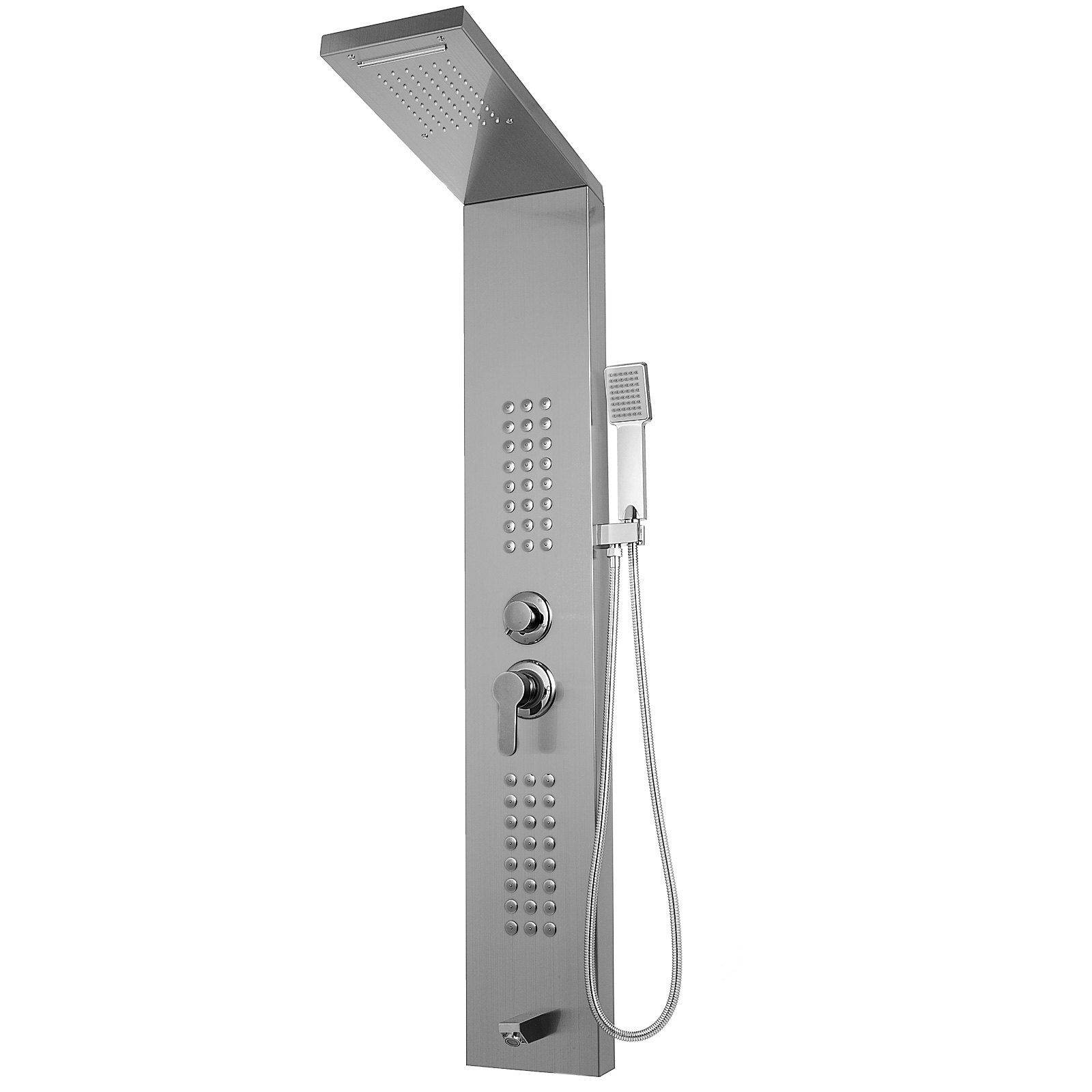 Colonne de douche 5 en 1, colonne de douche à effet de pluie, douchette à main en cascade d'hydromassage en acier inoxydable (argent séparé)