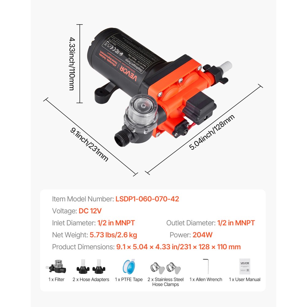 Diaphragm Pump 12V DC 22.7L/min Self-Priming 4 Chamber Diaphragm Water Pump with Automatic Pressure Switch 4.8bar Pressure for Motorhome Caravan Ship Yacht Car Wash Diaphragm Pump 12V DC 22.7L/min Self-Priming 4 Chamber Diaphragm Water Pump with Automatic Pressure Switch 4.8bar Pressure for Motorhome Caravan Ship Yacht Car Wash