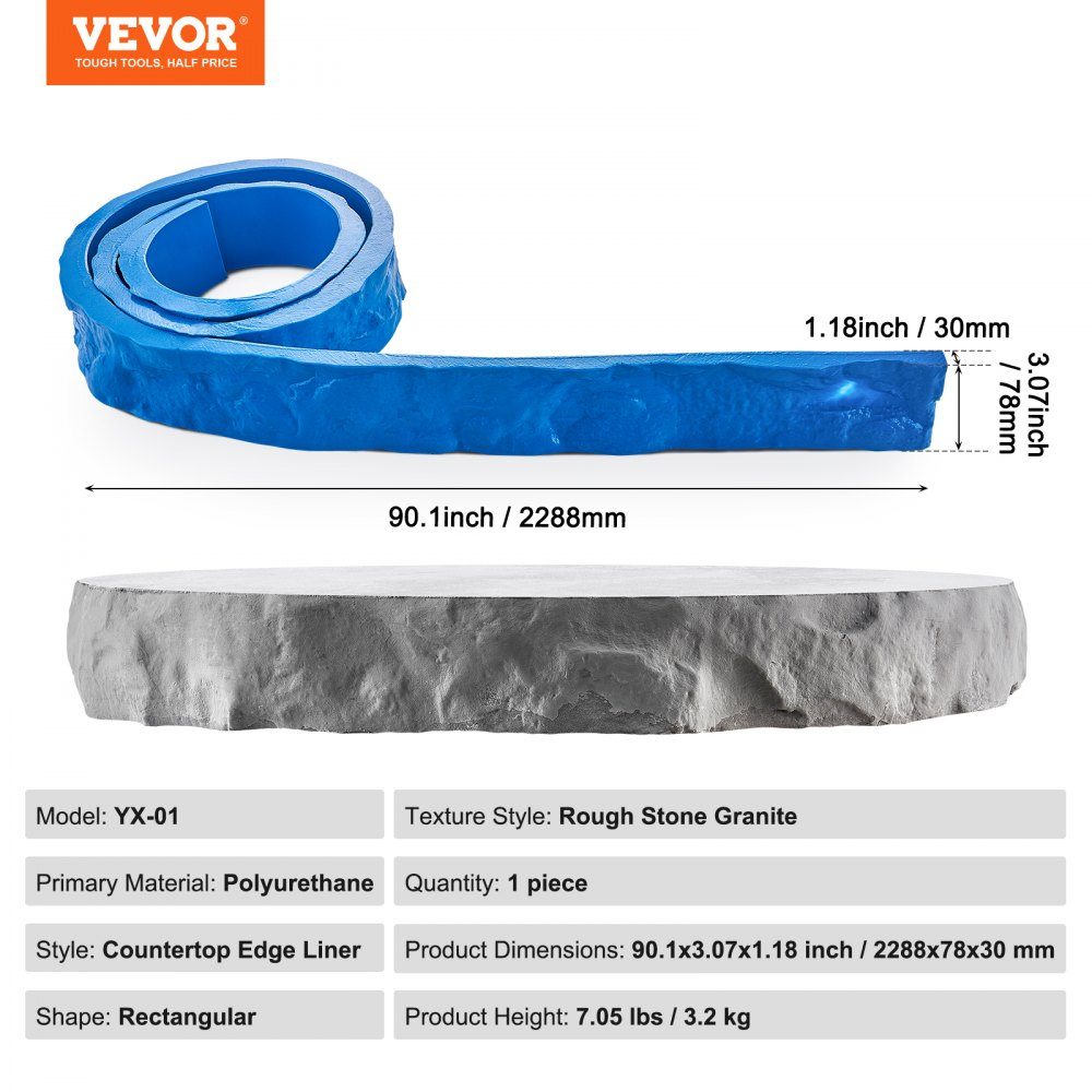 Betonstempel 92" x 3" Betonvormen Rechthoek Polyurethaan Stempel Steen Tegel Textuur Mat Leisteen Vloerprint Naadloze Stempel Mat Buiten Betontextuur Huid Decoratief Blauw