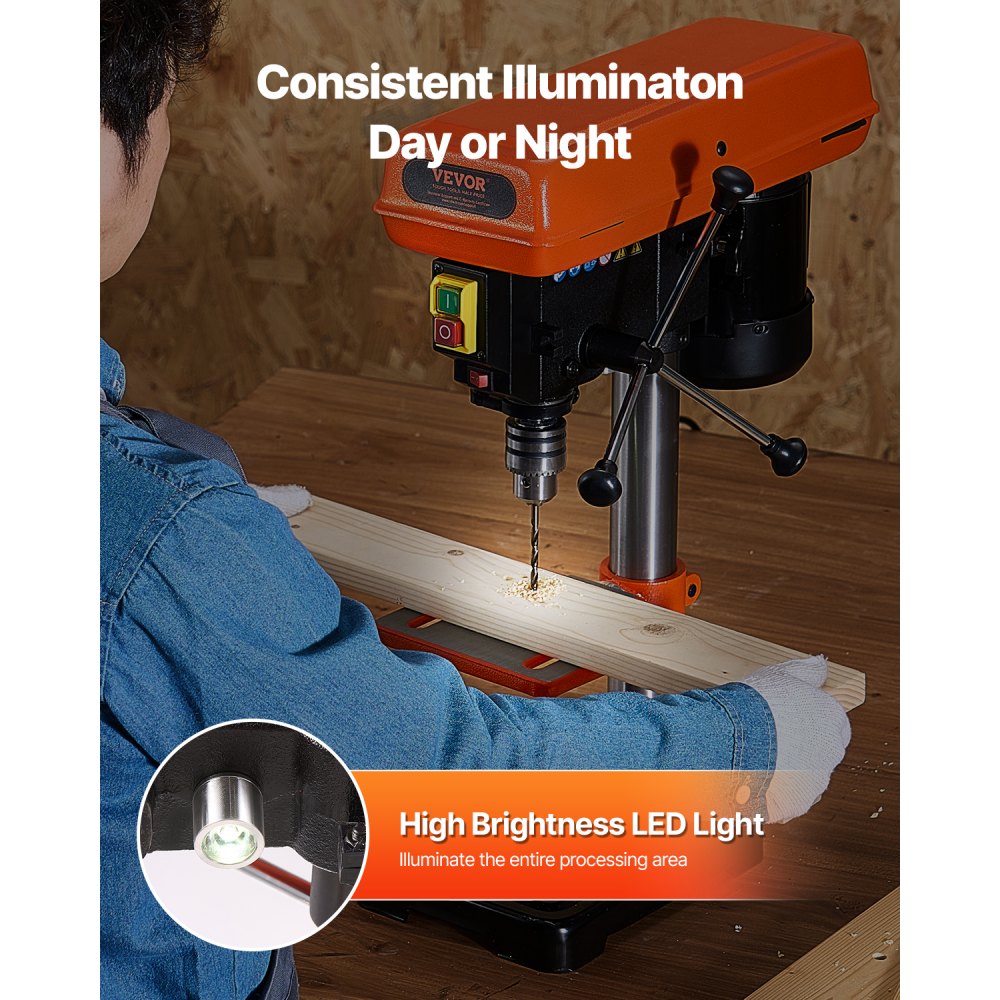 Perceuse d'établi de 203,2 mm, moteur à induction 500 W, perceuse à colonne avec vitesse réglable de 500 à 2 500 tr/min, table de travail inclinable de 0 à 45°, LED, perceuse à pilier en bois et métal Perceuse d'établi de 203,2 mm, moteur à induction 500 W, perceuse à colonne avec vitesse réglable de 500 à 2 500 tr/min, table de travail inclinable de 0 à 45°, LED, perceuse à pilier en bois et métal