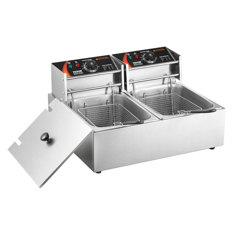 Commercial Electric Deep Fryer, 2x6L Large Electric Countertop with Removable Double Basket, 5000W Stainless Steel Double Fryer for Kitchen Restaurant
