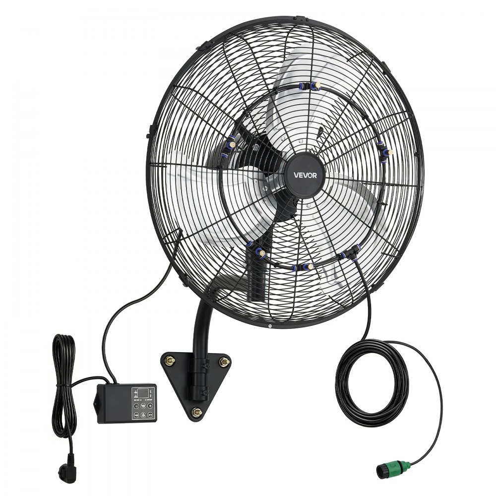 95W industriële muurventilator 56 cm, 7 m/s oscillerende muurventilator met afstandsbediening mist en 18 uur timer, commerciële industriële ventilator IP44 waterdicht voor werkplaats, garage, magazijn, zwart