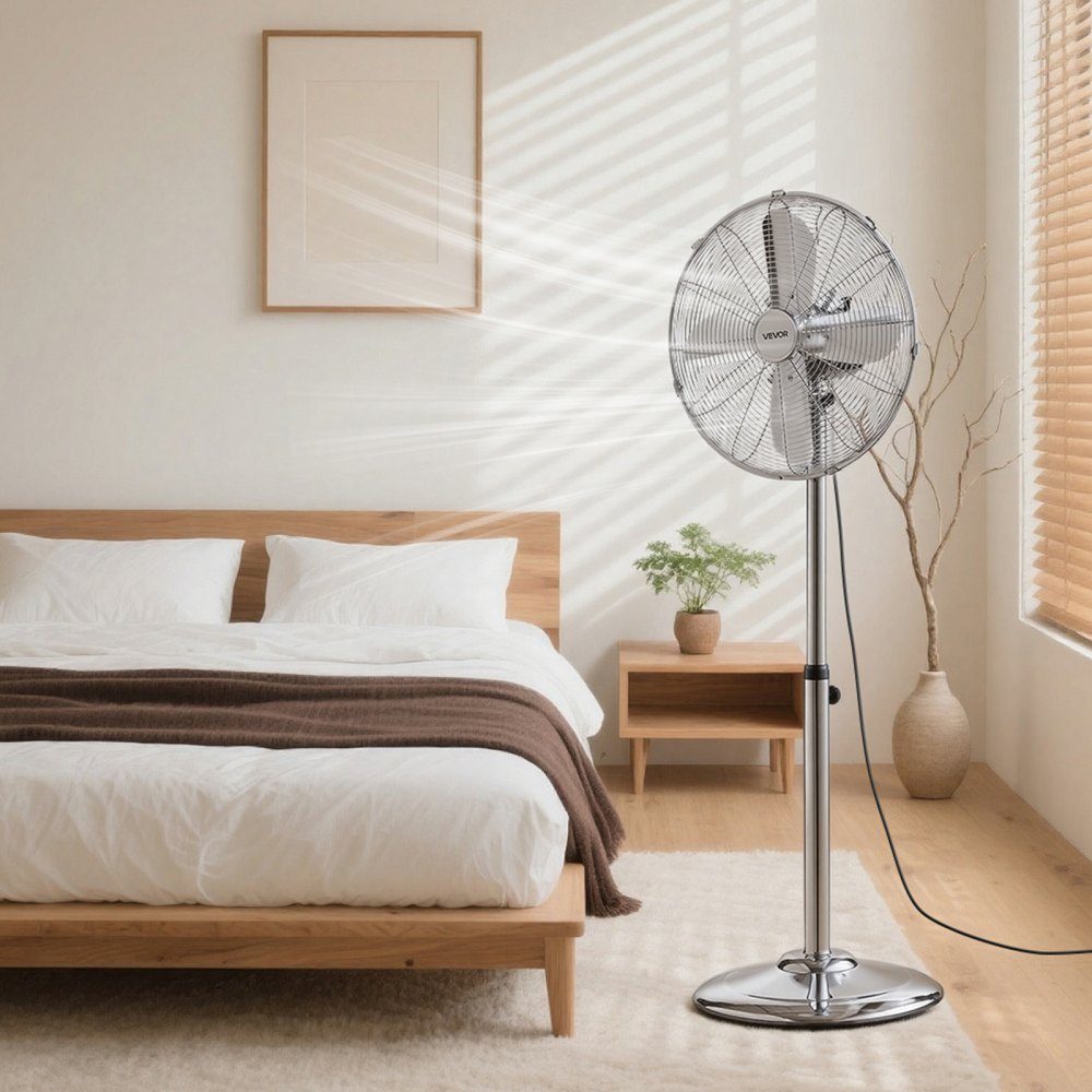 Pedestal fan φ44.5 cm, industrial fan with handle, 75° oscillating, 88.5 to 123 cm height adjustable, metal wind machine, suitable for commercial, garage, workshop and home, silver