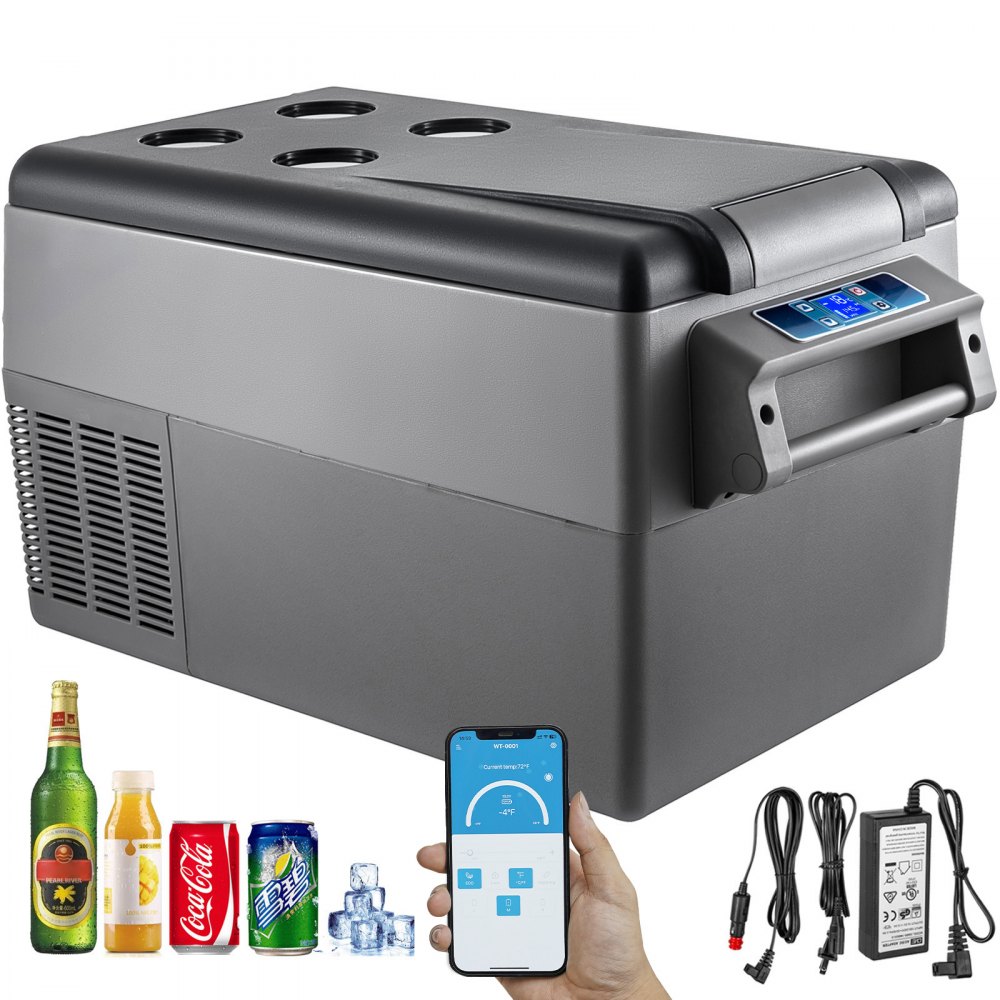 Glacière à compresseur 35 L en acier inoxydable, réfrigérateur de voiture 12/24 V DC & 220 V AC, mini réfrigérateur portable -20 °C à 20 °C, boîte isotherme idéale pour voiture, camion, camping-car, vacances en camping