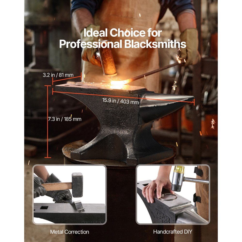 Single Horn Anvil, Cast Steel Anvil, 25kg Round Horn Anvil with High Hardness, Large Worktop and Stable Base, Metalworking Tool for Bending, Shaping and Twisting Metal