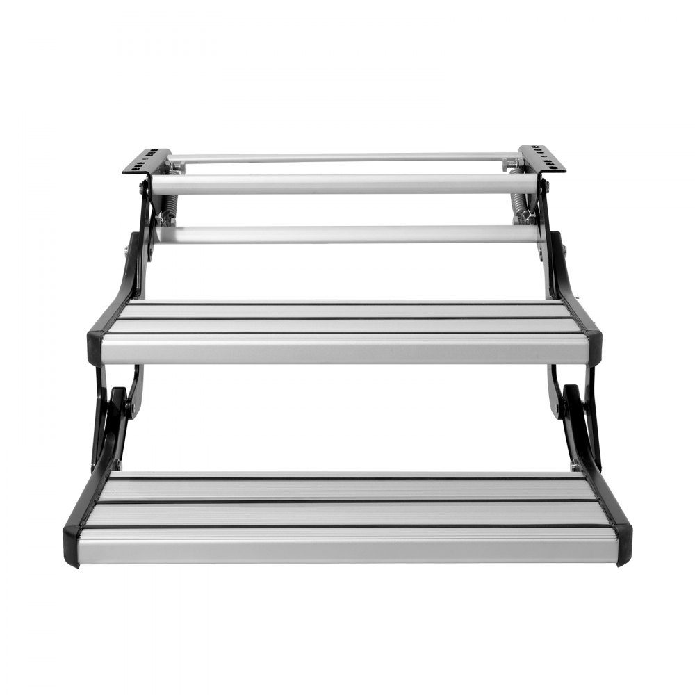 Stopnie do pojazdu kempingowego, 2 stopnie Wysuwane schody do pojazdu kempingowego Składane udźwig 200 kg Stopnie ze stopu aluminium Gruba płyta stalowa Antypoślizgowe stopnie zapewniające bezpieczne wejście i wyjście