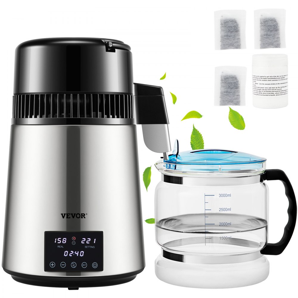 Waterdestilleerder met temperatuurregeling, roestvrijstalen distilleerder van 4 liter, waterdistilleerder van 1750 W, distilleerder voor zuiver water met glazen kan, 1,5 liter per uur. Destillatieapparaat Waterdestillatieapparaat Waterdestilleerder met temperatuurregeling, roestvrijstalen distilleerder van 4 liter, waterdistilleerder van 1750 W, distilleerder voor zuiver water met glazen kan, 1,5 liter per uur. Destillatieapparaat Waterdestillatieapparaat