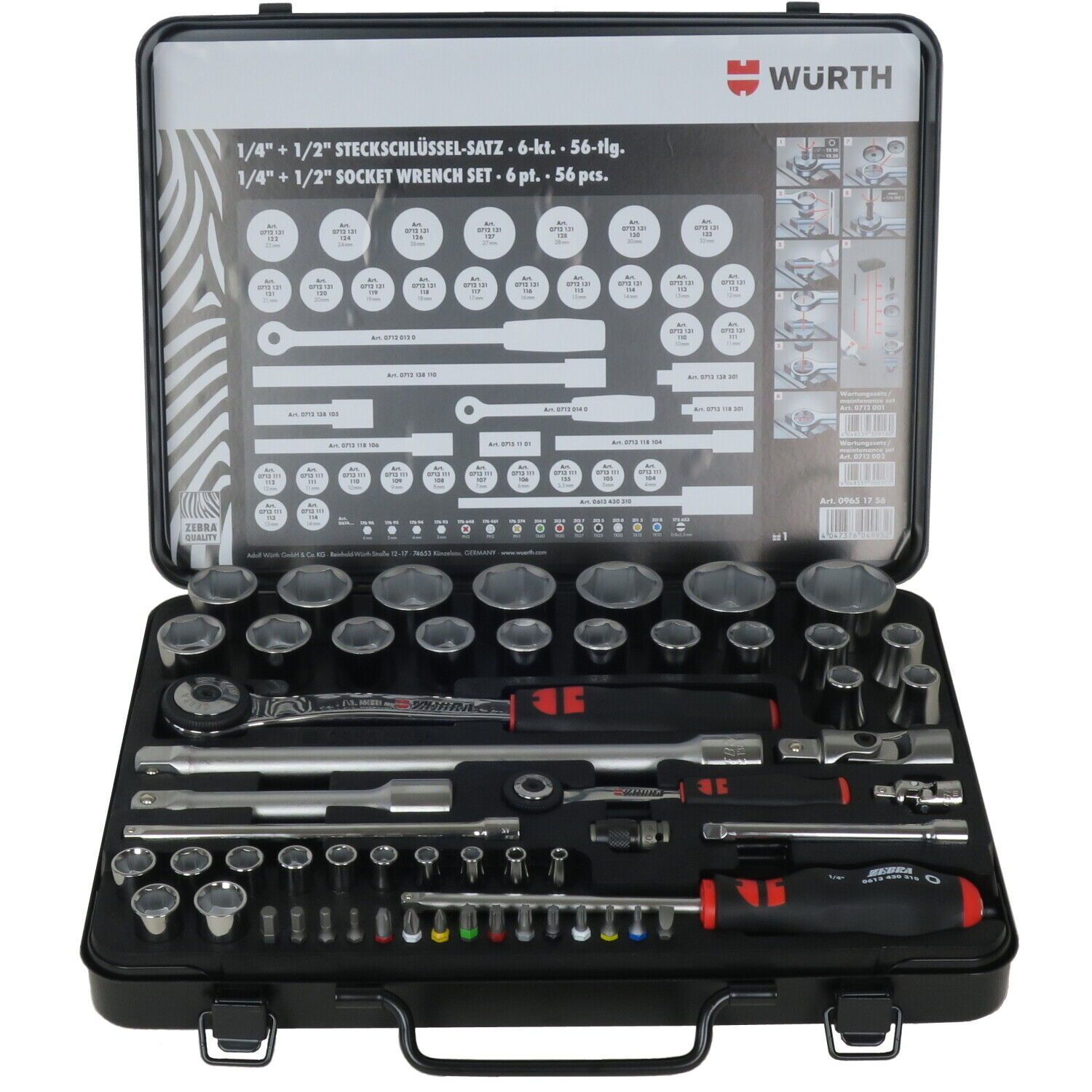WÜRTH ZEBRA Profi-Steckschlüsselsatz ½" + ¼" 56-teilig Ratschenbox Ratschenbox WÜRTH ZEBRA Profi-Steckschlüsselsatz ½" + ¼" 56-teilig Ratschenbox Ratschenbox