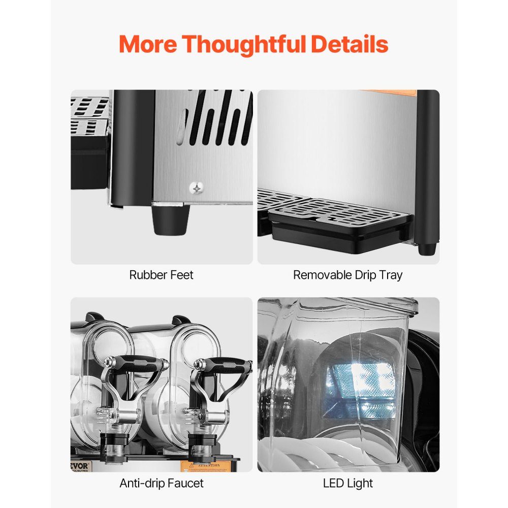 Kommerzielle Slush-Eismaschine, 3 l x 2, Doppeltankmaschine für gefrorene Getränke, 24 Tassen, Edelstahl, Slush-Eismaschine, Softeismaschine für Partys, Restaurants, Cafés, Bars, Schwarz