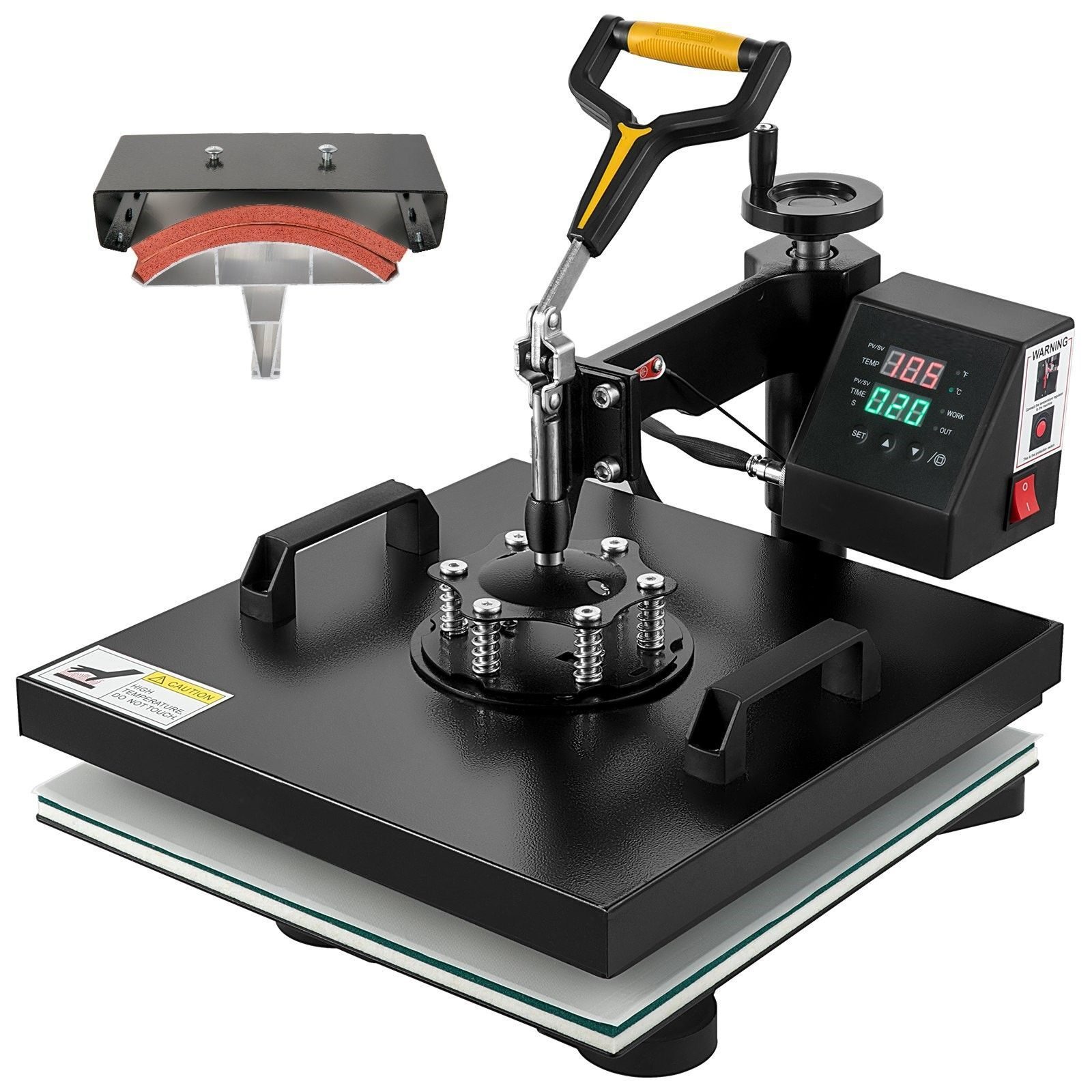 Transferpers 38 x 38 cm 220 V, transferpers 1500 W, textielpers 14 x 7,6 cm, overhemdenpers max. 250°C, sublimatiepers, hobby T-shirtpers, 360 graden draaibare voet