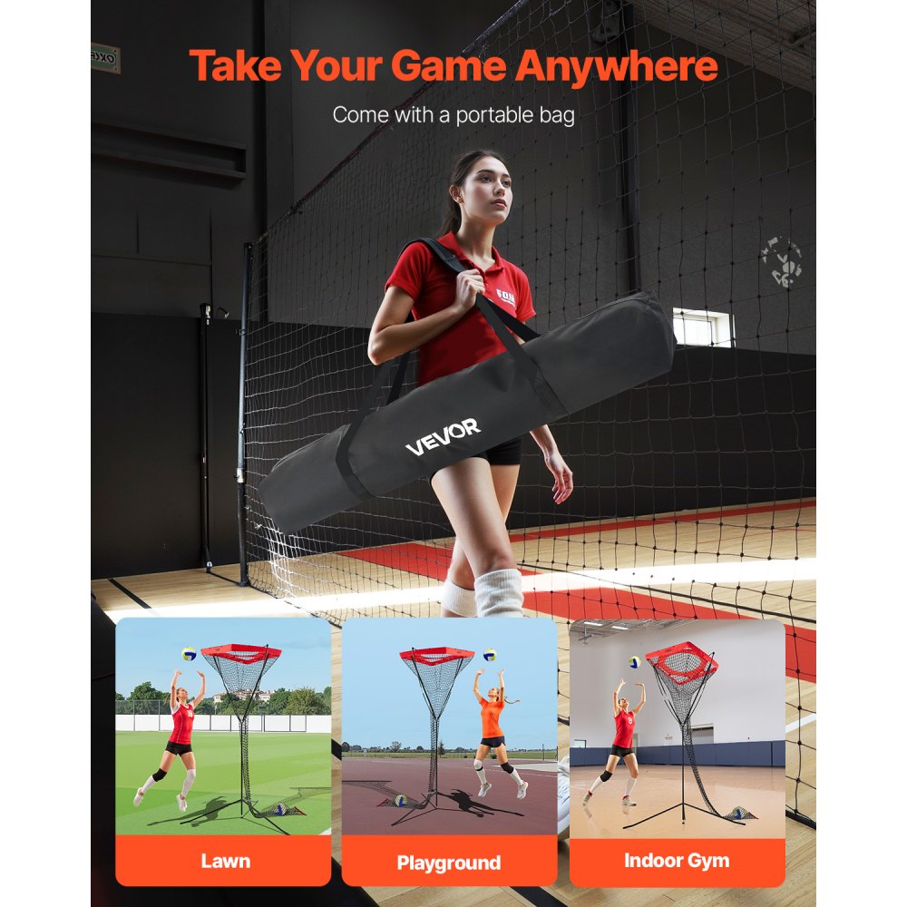 Volleyball trainer net training device, angle and height adjustable volleyball trainer, portable practice net with steel base, carrying bag, target net for hitting and smashing Volleyball trainer net training device, angle and height adjustable volleyball trainer, portable practice net with steel base, carrying bag, target net for hitting and smashing
