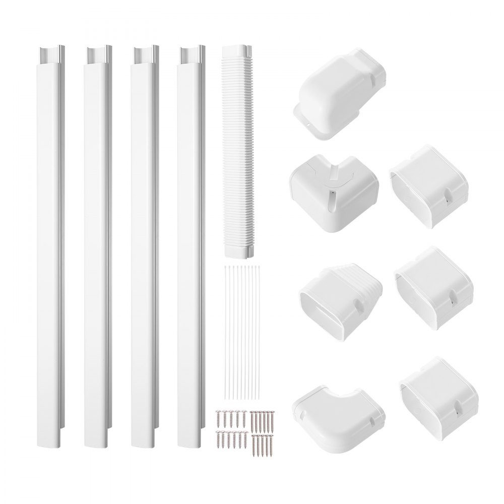 Mini Split Line Set Cover 76.2mm W 4830mm L Decorative PVC Pipe Cover for Air Conditioner with 4 Straight Ducts and Complete Components Paintable for Heat Pump White