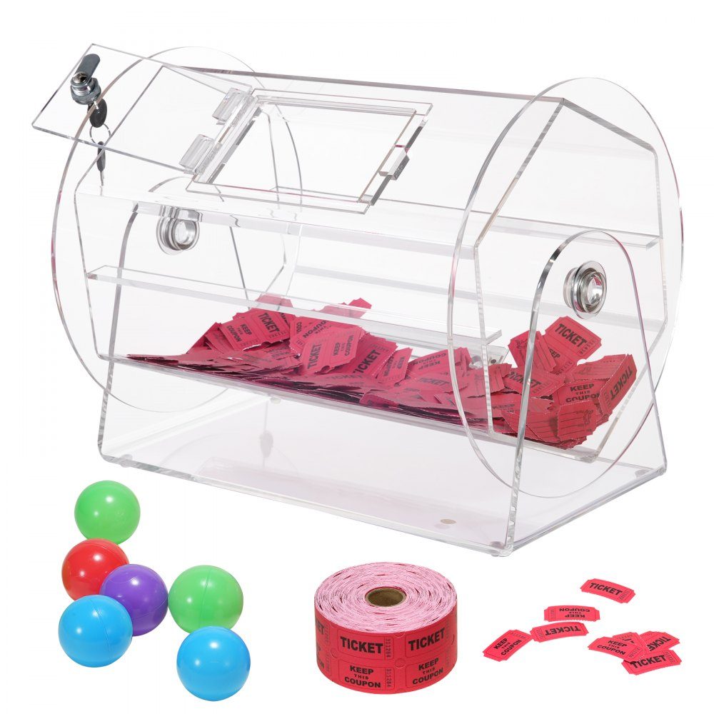 Tambour de loto Glückskind capacité de 5000 billets ou 200 boules de tombola, cage rotative de loterie professionnelle avec 2 clés, plateau tournant de loterie transparent, boîte de loterie pour jeux de loterie