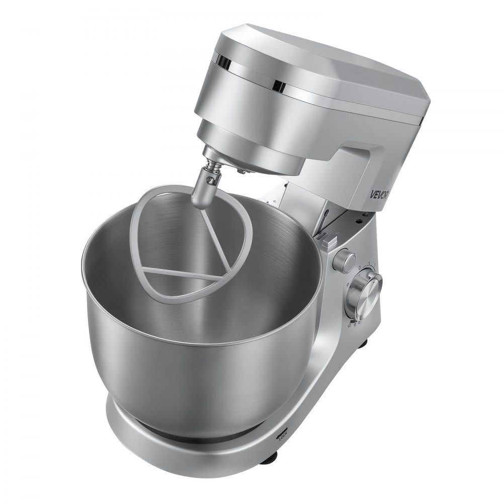 Knetmaschine Küchenmaschine zum Backen, 1500-W-Teigmaschine mit Edelstahlschüssel (5,7 l) & Knethaken & Rührbesen & Schneebesen, 10-Gang-verstellbarer Kippmixer Standmixer