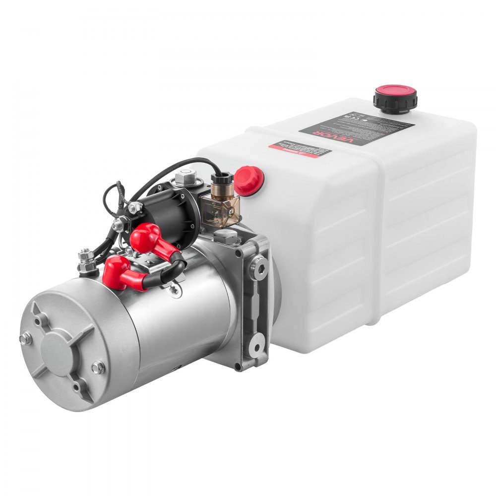 7 Qt hydraulic unit, single acting dump trailer pump, maximum opening pressure 22MPa and flow rate 3.4L/min, 12V DC hydraulic pump with metal reservoir for dump trailer white