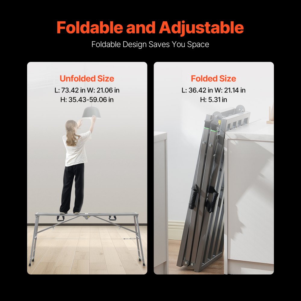 Arbeitsplattform, 900–1500 mm, klappbare Trittleiter aus legiertem Stahl, tragbare Arbeitsplattform, Tragfähigkeit 400 kg, Trittbankhocker zum Malen, Trockenbau, Reinigen, Waschen Arbeitsplattform, 900–1500 mm, klappbare Trittleiter aus legiertem Stahl, tragbare Arbeitsplattform, Tragfähigkeit 400 kg, Trittbankhocker zum Malen, Trockenbau, Reinigen, Waschen