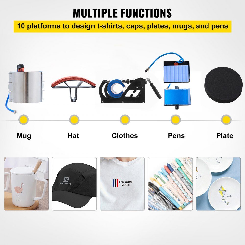 10 in 1 Heat Press 38x30cm Heat Press Black Hot Press Textile Press Multifunction Sublimation T-Shirt Press Mug Press