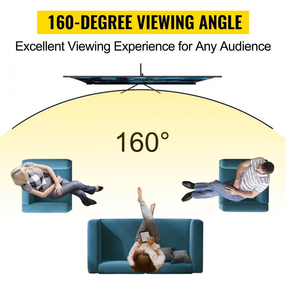 16:9 Projector Screen 4K HD Presentation Screen Tripod Projection Screen 90"x50" Roll Screen 160 Degree Viewing Angle Screen 200-250cm Height Adjustable Ideal for Home Theater Meeting Room