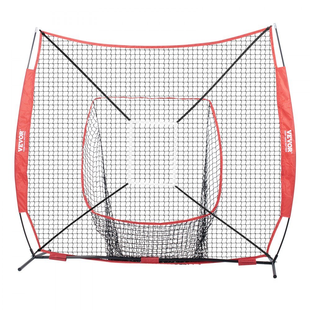 94" x 42" x 84" Baseball Softball Practice Net, Portable Baseball Training Net, Hitting, Catching, Pitching, Backstop Baseball Equipment with Arch Frame, Carry Bag, Strike Zone, Red Ball