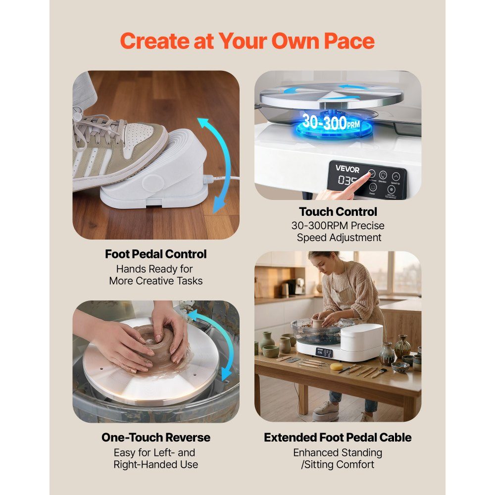 Electric Pottery Wheel 450W, Pottery Lathe 28cm/36cm Turntable, Pottery Machine with Foot Pedal and 30-300RPM Adjustable Speed ​​and Aluminum Housing, for Beginners DIY Clay Art